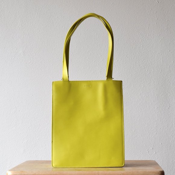 BAGGU Handbags - BAGGU bright green yellow chartreuse leather medium tote bag